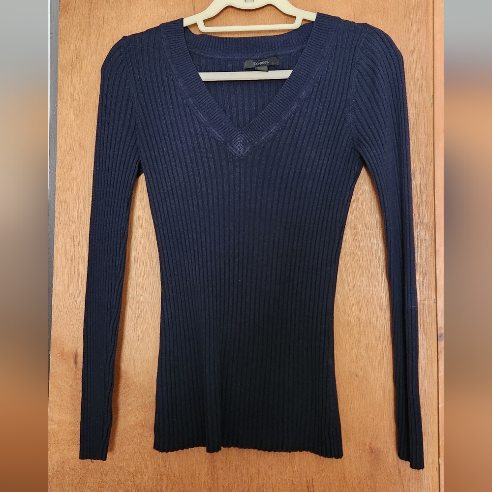 Navy Ribbed Knit Sweater